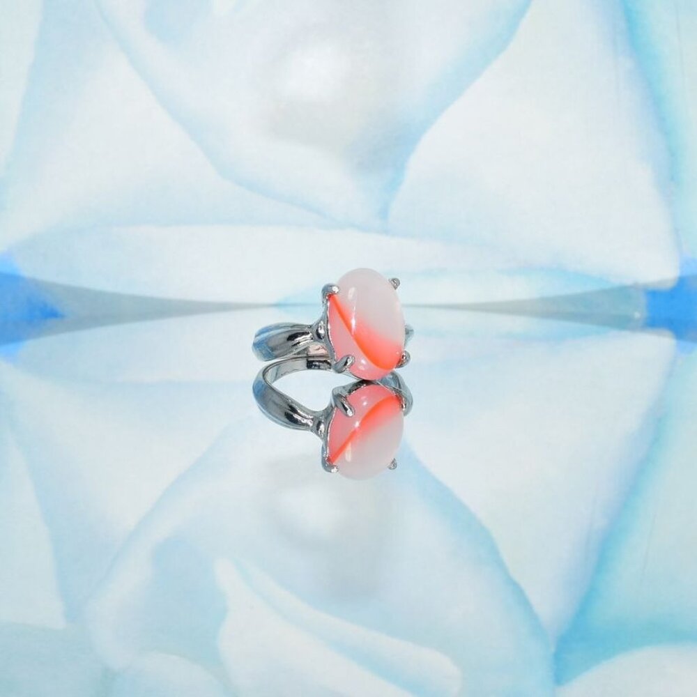 Ayla Lena Oval Cream Orange Apricot Agate Silver Ring Womens Size 6.5 Gift Boxed